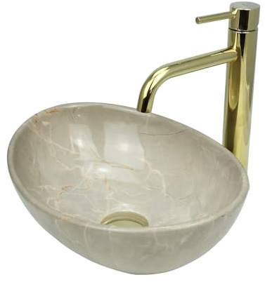 GTM Design Aufsatzwaschbecken Glanz Modern Waschbecken ohne Hahnloch - Elegant Aufsatzwaschbecken Oval für Badezimmer und Gäste WC - nur Bad Waschbecken - Modell 22