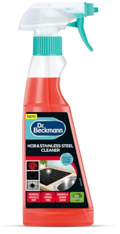 Hob & Stainless Steel Cleaner Spray 250ml – Streak-Free Kitchen Surface Cleaner & Grease Remover – Quick-Clean Ultra-Shine Finish – Citrus Orange & Lemon Scent, Biodegradable Formula