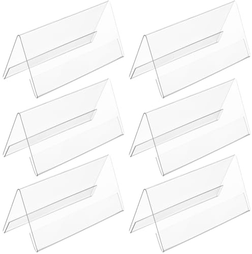 Zerodeko 6 Pezzi Supporti Acrilici Trasparenti per Targhette da Tavolo Porta Etichette Doppia Faccia Resistente Urti per Ufficio e Conferenze Dimensioni