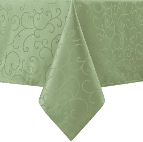 Romanstile Green Table Cloth Wipe Clean 140x200 cm Rectangular – Elegant Vine Pattern for Balcony, Garden, Terrace, Outdoor Dining, Seasonal Table Decoration,Summer,Coffee Table