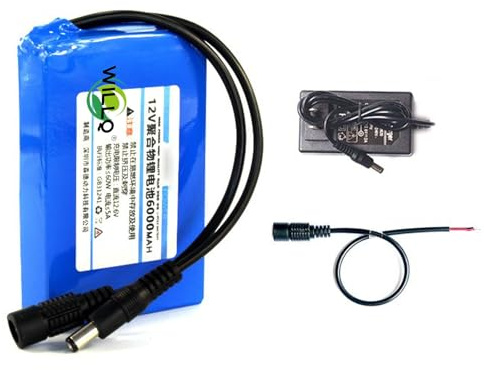 WILLQ Batería de polímero de Litio Recargable de 12 V CC, 6 Ah, 8 Ah, 10 Ah, 12 Ah, 16 Ah y 20 Ah,N/Light,6000mAh