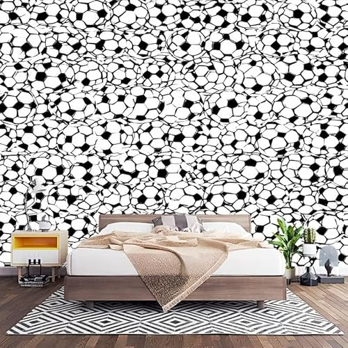 Vlies Fototapete Kinderzimmer 350x256 cm Sport-FußBall-Druck Vliestapete XXL Wandtapete 3d Effekt Wand Dekoration Schwarz Und Weiß Mustertapete für Wohnzimmer Schlafzimmer Küche