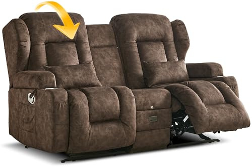 SITURAY 2er Relaxsessel mit Liegefunktion und Wippfunktion, Zweisitzer Fernsehsessel 2 Sitzer TV Sessel mit Konsole, Manuell Verstellbar Doppel Kinosessel mit USB/TYP C, bis 360 kg (Samt Braun)