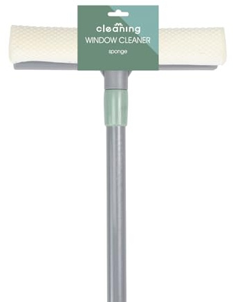 JVL Extendable Sponge Window Cleaner with Telescopic Handle, Streak-Free Glass Cleaning Tool - Grey