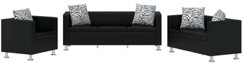 MOBCANT Elegant Sofagarnitur & Sofa Sets Schwarz Kunstleder Polstergarnitur für Wohnzimmer, Büro, Apartment (170 x 62,5 x 63 cm)