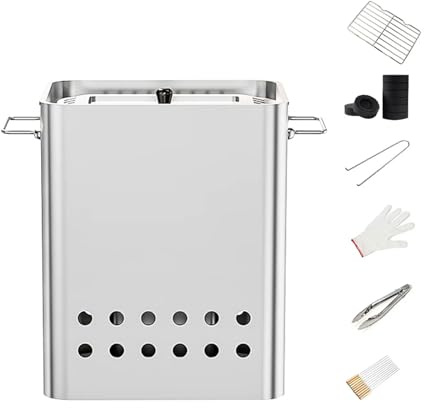 Griglia Verticale a Carbone Griglia in Acciaio Inox 430 con Vari Accessori Riscaldamento Uniforme a 360° Separazione Olio e Fuoco per Uso Domestico e per Ristoranti(D)