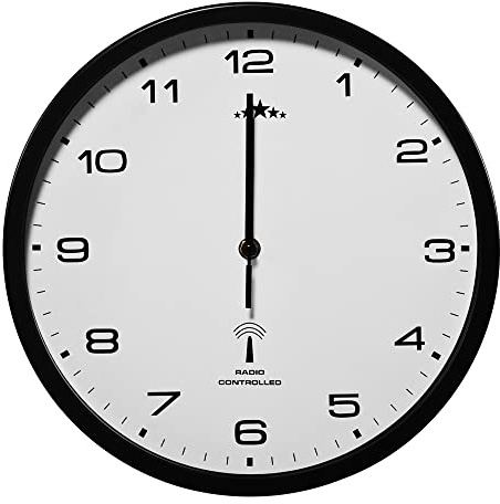 Monzana Reloj de Pared Radiocontrolado de Cuarzo Reloj Analógico 31cm Ajuste de Hora Automático Blanco/Negro