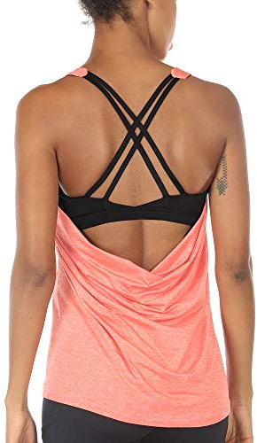 icyzone Damen Sport Top mit BH Cross Back Yoga Gym Tanktop | Integrierter BH, Herausnehmbare Pads, Leichter Halt, 2-in-1 Sporttop für Yoga und Fitness