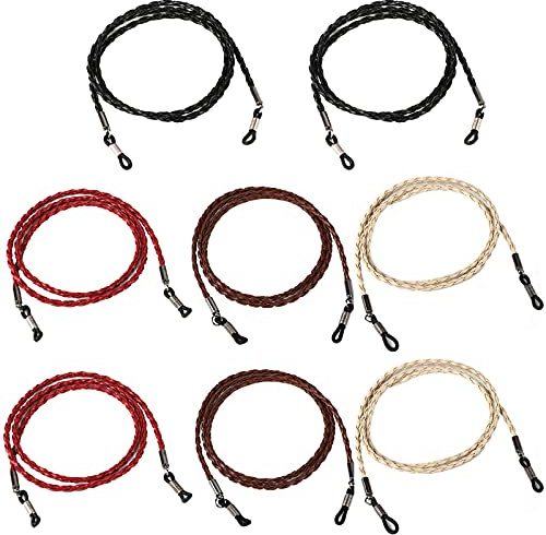 Hifot Brillenband Leder 8 Stück, geflochtenem PU Leder Kette für Lesebrille & Sonnenbrille Strap, Brillenschnur Brillenkette Brillenkordel