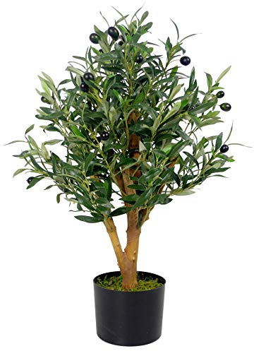 Leaf Design UK Artificial Olive Tree in Black Plastic Pot, 65cm
