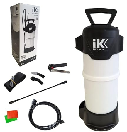 IK Multi Pro 12 Pulverizador Apto para Ácidos 10L- Especialmente Resistente | Apto para Químicos Agresivos - Detailing, Limpieza y Desinfección - Manilla Inox -Manguera 1,5m - Lanza Fibra de Vidrio 47cm