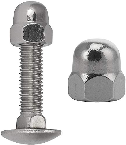 FASTON® Flachrundschrauben mit Sechskant Hutmuttern hohe Form M5x60 Vollgewinde (100 Stück) Edelstahl A2 (V2A) Schlossschrauben Ziermuttern DIN 603 / DIN 1587