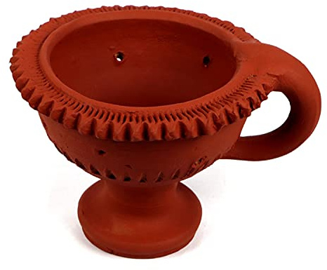ASHIRWAD Brûleur en terre cuite naturelle faite à la main avec poignée (14 cm)