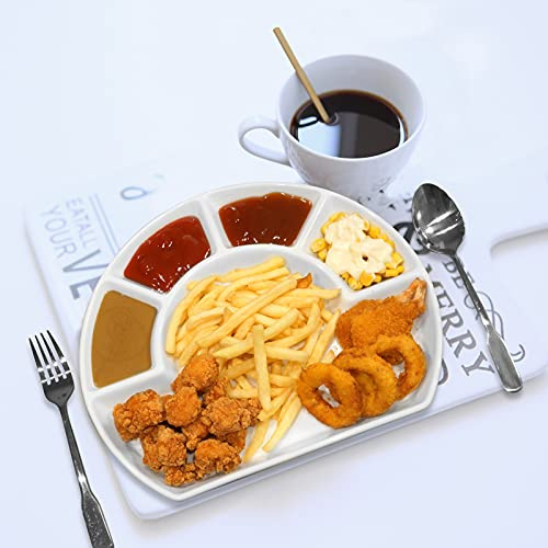 Cinf Divided Compartment Ceramic Plate Sauce Dishes Plates Serving Saucers Bowl Quadrant Shaped Dinner Salad Pigment Tray Snacks