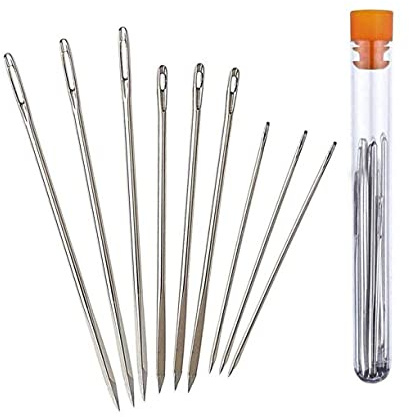 ZHONGJIUYUAN 9 ps (3 tamaños DIY lona piel cuero herramientas triangulares aguja de coser mano Craf tejer herramientas accesorios de costura (con un recipiente de aguja)