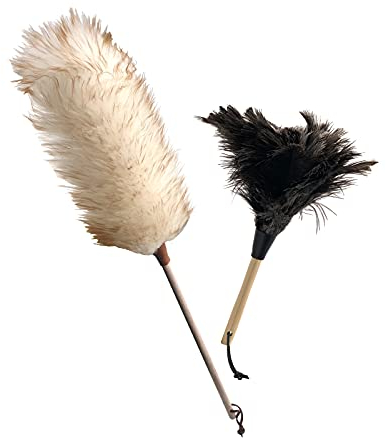 2er Set Staubwedel - Lammwolle und Straußenfedern - Staubwischer für effektive Staubentfernung für empfindliche Gegenstände - Staubfänger