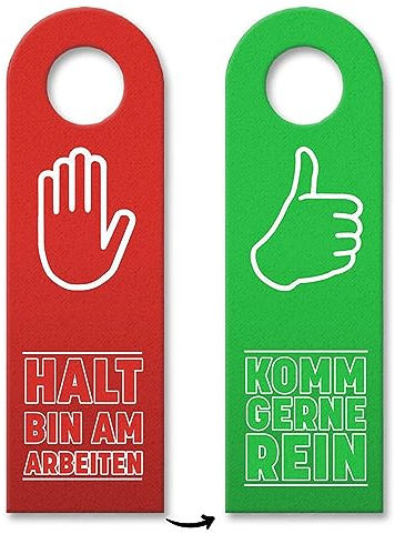 Halt bin am arbeiten oder komm gerne rein Türhänger Türschild beidseitig bedruckt mit Daumen hoch und Halt Symbol um zu zeigen ob Besuch erwünscht ist oder nicht