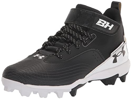 Under Armour Men's Harper 7 Mid Rubber Molded Baseball Cleat Shoe, (001) Black/White/Black, 12
