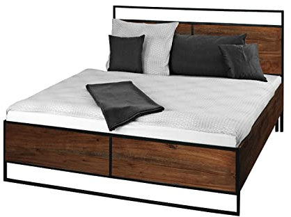 SAM Holzbett 180x200cm Jacob, Akazienholz massiv + nougatfarben + lackiert, Massivholzbett mit Metallrahmen, Doppelbett, Gästebett, Jugendbett, pflegeleichtes Unikat