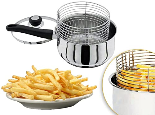 Stainless Steel 3PC Induction Deep Chip Pan Fryer Pot Glass Lid with Mesh Wire Basket 20cm Kitchen Cookware Professional Food Cooking