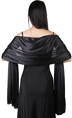 Ladiery Stola da donna in seta satinata, per abiti da sposa, abiti da sera, estivi, eleganti e morbidi, Nero, 79 x 28 (200cm x 70cm)