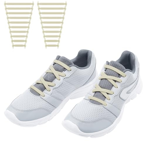 RJ-Sport (20 Schnürrlie's Elastische Silikon Schnürsenkel flach für Kinder und Erwachsene - perfekter schleifenloser Schnürbänder Ersatz(Beige)