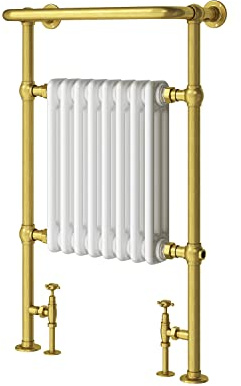 Traditional Gold & White Bathroom Heated Towel Victorian Cast Iron Look Designer Radiator 94x60cm
