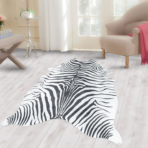 Carpettex Teppich Fellteppich Kuhfell Tigerfell imitat Digitaldruck Waschbar rutschfest, Farbe: Schwarz, Größe: 150 x 200 cm