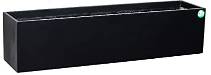 BARTPOL D109A Blumentopf Rechteckig 75x18x18 cm Pflanzkübel aus Fieberglas I Blumentopf aussen/innen I Übertöpfe für zimmerpflanzen I Fieberglas kübel- schwarz glänzend