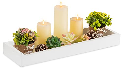Hanobe Dekotablett Länglich Kerzenteller Holz: Deko Tablett Rechteckig Weiß Kerzentablett für Teelichter Holztablett Klein Modern Weiss Dekoteller Lang Holzteller für Küche Tisch