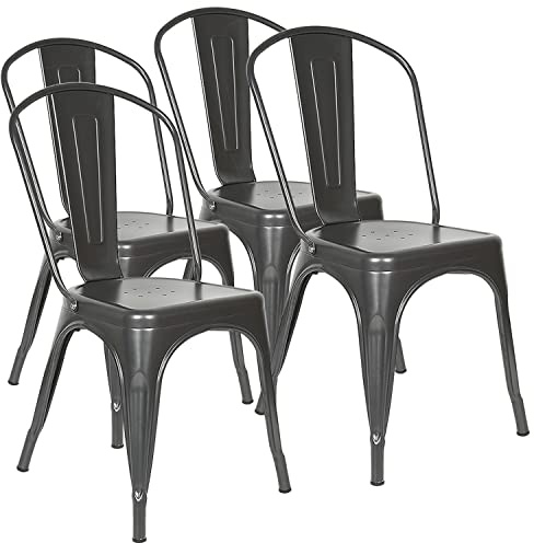 ShiShi Lot de 4 Chaises Salle Manger Industrielles, Chaise Bistrot Metal, Chaise Cuisine avec Dossier, Ensemble de Chaises Empilables pour Salon, Cuisine, Salle à Manger, Jardin (Gris)
