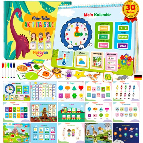 MARAYAN, lernspiele ab 2 3 4 Jahre, Quiet Book, Busy Board, Vorschule Activity, Montessori Spielzeug Buch, lernkalender Junge mädchen, Reise Spiele Kinder, lernspielzeug, Geschenk