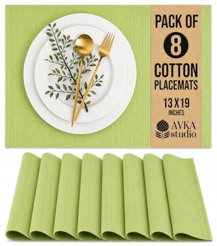 AVKA Studio Platzsets aus 100% Baumwolle, gerippt, 20,3 x 48,3 cm, Hell-Limettengrün, Dicke Konstruktion, waschbar, wiederverwendbar, Stoff-Tischset