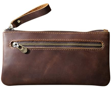 DONGKER Leder Federmäppchen, große Kapazität Federmappe, Modernes Vintage Federtasche mit Reißverschluss für Erwachsene und Studenten, 4.3x8.1