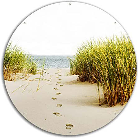 Wallario rundes Outdoor-Poster für Garten oder Balkon Spuren im Sand- Fußspuren durch die Düne zum Meer, Motivbanner 60 cm Durchmesser