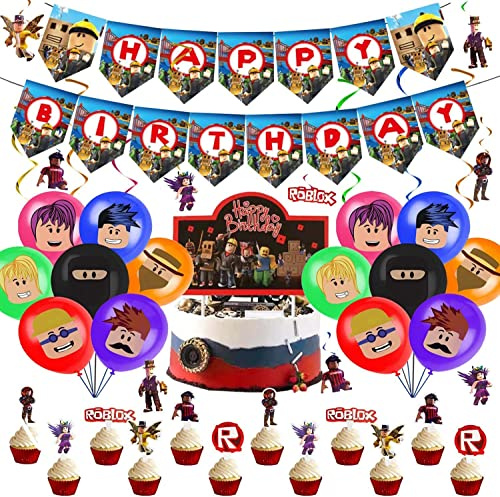 Game Birthday Party Supplies Birthday Party Decorations Happy Birthday Banner, Balloons, Hanging Swirls, Cake Topper