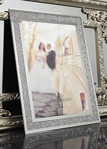 Biznest A2 Glass Photo Frame Jewel Mirror Silver Loose Diamante Crushed Crystal Home Decor Picture Frame Gift Wedding Friends For Wall 42 X 59.4 Cm