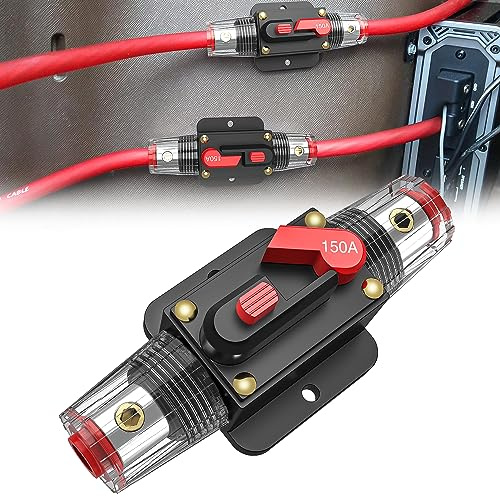 Nilight 150A Inline Circuit Breaker Resettable 12-24V DC Manual Reset Fuse Holder 3-15AWG Overload Protection for Car Audio Sound Amplifier System RV Marine Boat Truck Solar Inverter