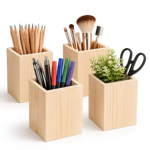 STOBOK Holz Stifthalter Geometrisch 6.30X3.15X3.94 Zoll Desktop Organizer Pinselhalter Für Büro Zuhause Kleine Gegenstände Aufbewahrung