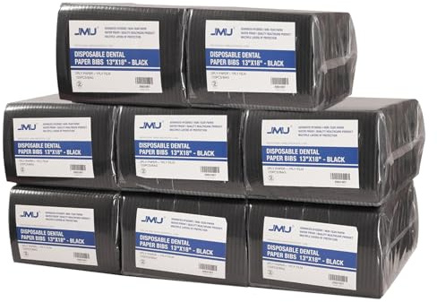 JMU 1000 Dental Bibs, 2-Ply Tissue 1-Ply Film, Black Dental Bibs Disposable Bulk 13 x 18 Tattoo Bibs (8 Bags of 125)