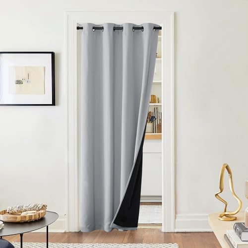 PONY DANCE Hitzeschutzvorhang für Tür Ösenschal 1 Stück H 220 x B 140 cm Doppellagige und Dicke Vorhänge Wärmeisolierend Verdunklungsvorhänge Schlafzimmer Gardinen 100% Blickdicht, Silbergrau | 1er Set, H220xB140cm, Silbergrau, Verdunkelung, Hitzeschutz, Doppellagig, für Schlafzimmer Wohnzimmer Büro, als Türvorhang