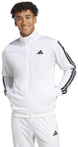adidas Men's 3-Stripes Tricot Regular Sportswear Track Top, White, Large