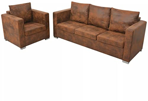 ARKEM Sofagarnitur 2-TLG. Künstliches Wildleder Kunstleder Schlafsofa Klein Mini Sofa Recamiere Mit Schlaffunktion
