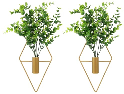 Cabilock 2sätze Wandhalterung Für Blumenvasen Aus Eisen Geometrisches Design Mit Künstlichen Pflanzen Dekorative Wanddeko Für Drinnen Und Draußen Für Trockenblumen Und Mehr