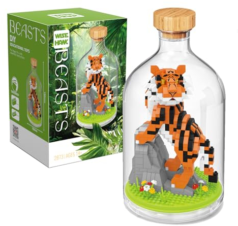 NVOSIYU Tiger Mini Bausteine Set, Klemmbausteine Tiere Figuren Bauspielzeug mit Schaukasten, Zootiere Sammlung Kreatives Deko Geschenk für Erwachsene (Tiger)
