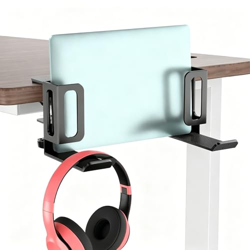 2 Unidades de Almacenamiento Ajustable para Computadora Portátil, Ajustable soporte Portatil Mesa Organizador de Escritorio Lateral, Sin Taladrar Soporte para Laptop para Escritorio Lateral(Negro)