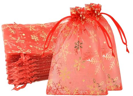 POPOYU 100Pcs Sachet Organza pour Noël, 7×9cm Pochette Bijoux, Lavande Vide, Tulle Dragées, Pochon Bijoux, Sac Organza, Sac Cadeau Tissu, Jewellery Drawstring Bag