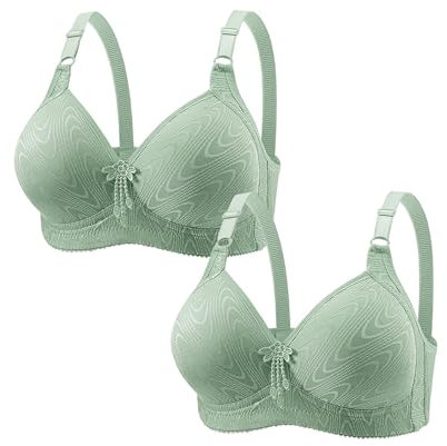 Bras for Women No Underwire Adjustable Bras Full Coverage Support Bralette Plus Size Everyday Bra Pack of 2 Bras Front Fastening Lift Bras for Women UK (Green, XL)