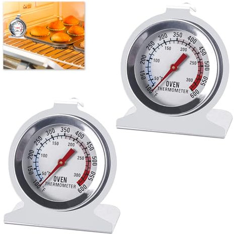 2 Pcs Oven Thermometer - Dual Scale 50-300°C/100-600°F, Large Dial, Hang or Stand for Precise Cooking in Fan Oven & Air Fryer