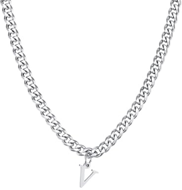 Halzketten Männer Silber, Edelstahl Halskette Herren Halskette Mit Alphabet-Anhänger Halsketten Mit Anhänger Herren Schmuck Geschenke